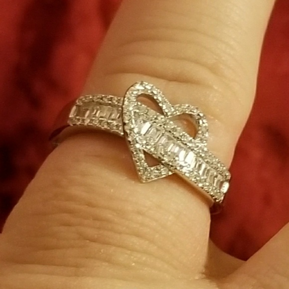 Sterling Silver Rings Jewelry - Sterling Silver Heart With Round & Baguette CZ
